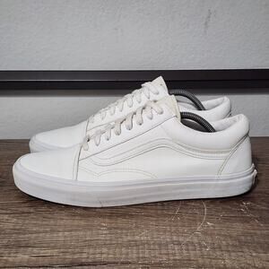 Vans Old Skool Leather Men's Athletic Skate Shoes Sneakers Size 11.5 White